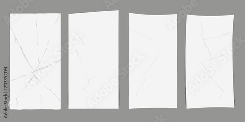 Cuadro en lienzo Cracked paper sequence illustration gray background showing progressive damage
