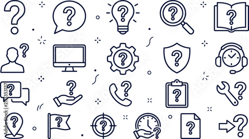Cuadro en lienzo Help Center Customer Support and FAQ Solution Line Icon Set Featuring Question M