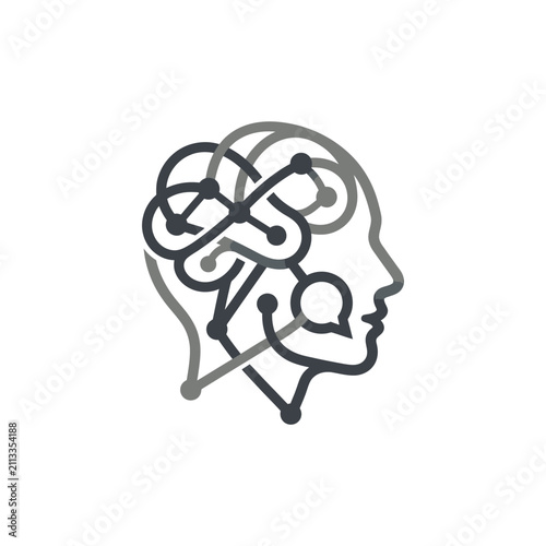 Human head profile with neural circuit pattern.
