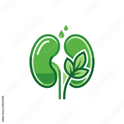 Human kidney organ with green plant leaves.