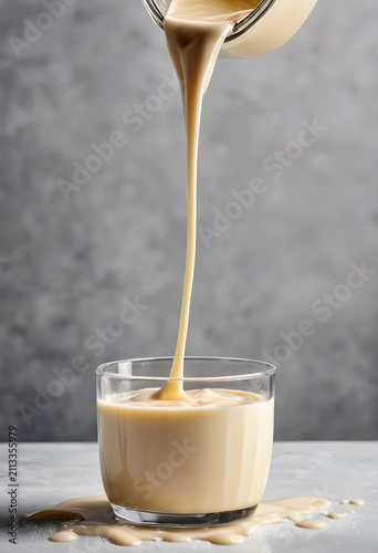 Thick creamy liquid pouring...
