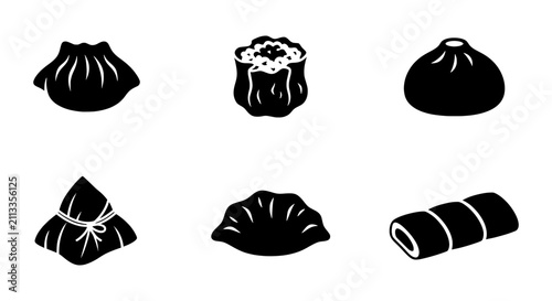 Obraz na płótnie Asian Dumpling Icons Set, Chinese Food Vector Graphics, Dim Sum Collection, Orie