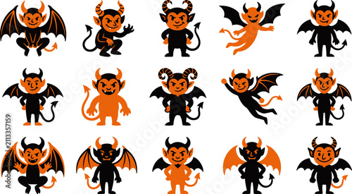 Fotografie Devil characters collection vector illustration with orange and black coloring