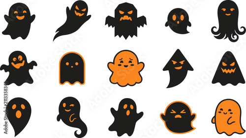 Foto Assorted Ghost Silhouettes Black And Orange Vector Illustration