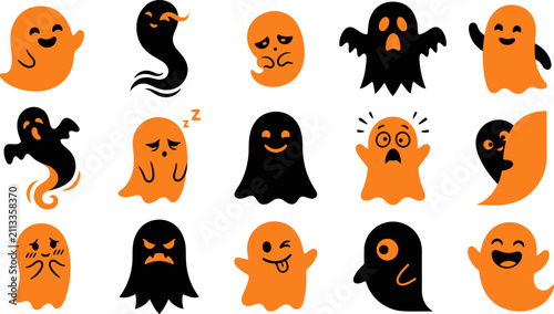 Obraz na płótnie Ghost Shapes Collection Flat Vector Illustration On White Background
