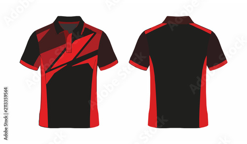 Modern Red Black Polo T Shirt Mockup Template with Front and Rear Views Vector