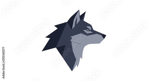 A stylized geometric illustration of a wild wolf head on a white background