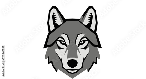 A stylized graphic illustration of a wild wolf head on a white background