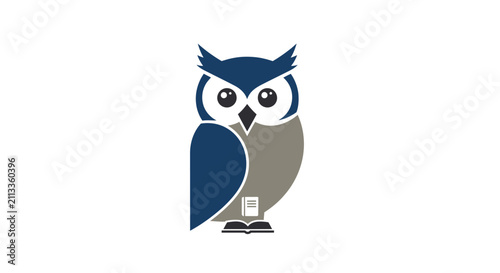 A stylized graphic illustration of a wise owl perched on an open book