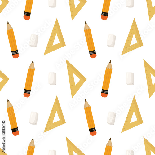 Seamless school stationery pattern for fabric, wrapping, branding, packaging