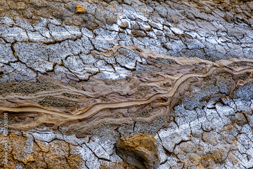 Mud volcanoes's clay river, closeup view, Muddy Vulcanos located in Buzau County, Romania, a National Landmark
