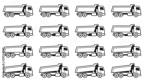 Bild auf Leinwand Set of identical heavy duty dump truck icons.