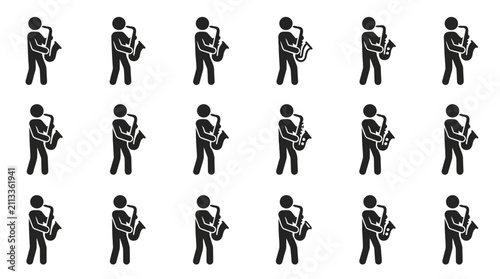 Fotografie Standing saxophonists playing wind instruments silhouettes.