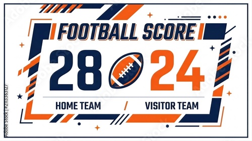 American football score board graphic with numerical results. Sports game information display for broadcast, digital media and tournament tracking of match statistics in leagues.