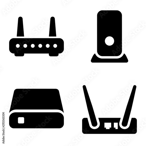 Wireless Router and Modem with Antennas and Network Devices.