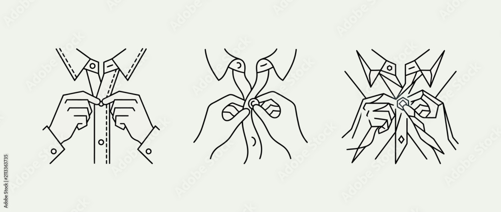 Fototapeta premium Step by step guide to tying a classic necktie knot with hands