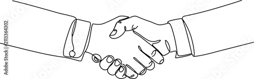 Continuous line handshake, business deal agreement, minimalist partnership vector