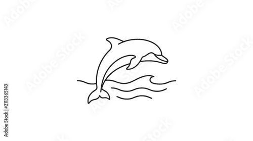 Minimalist line art illustration of a jumping dolphin.