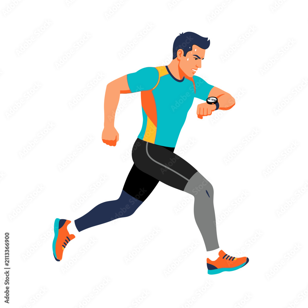 Fototapeta premium Energetic Male Runner Checking Smartwatch During Outdoor Fitness Session Healthy Lifestyle