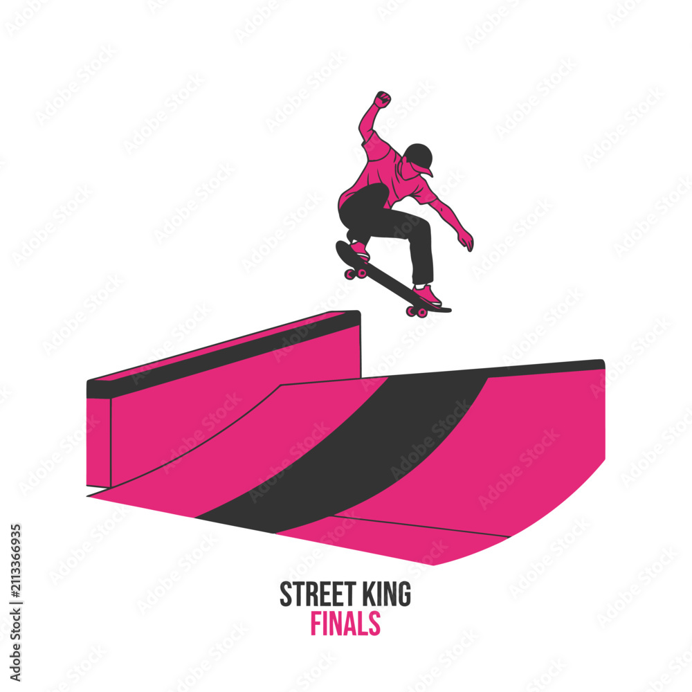 Naklejka premium Energetic Skateboarder Performing Aerial Trick At Extreme Sports Event