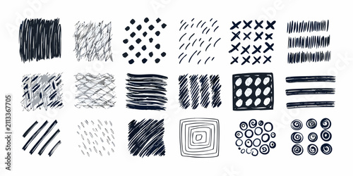 Bild auf Leinwand Hand Drawn Brush Strokes And Textures Collection Black And White