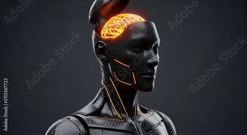 Obraz na płótnie Futuristic robot with glowing brain, artificial intelligence concept.