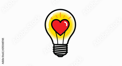 Heart Lightbulb: A glowing lightbulb with a bright red heart at its center, symbolizing love, inspiration, and innovative ideas.