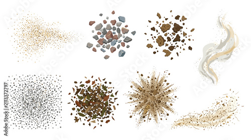 Принти на полотні Collection of eight debris and particulate texture illustrations with stones, or