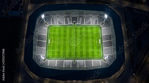 Professional Football Stadium Aerial View at Night