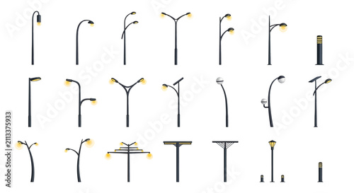 Foto Variety of Urban Lighting Poles and Public Area Fixtures, Showcasing Modern Stre