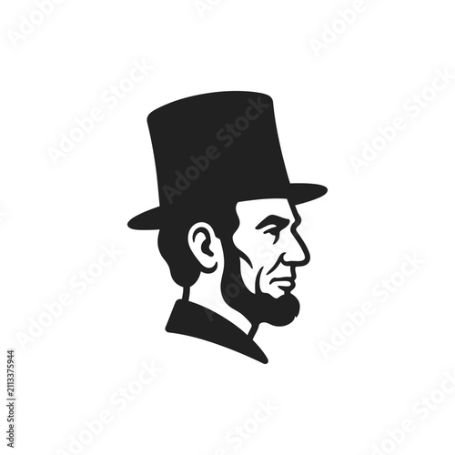 Abraham Lincoln silhouette vector design with stovepipe hat and beard profile logo