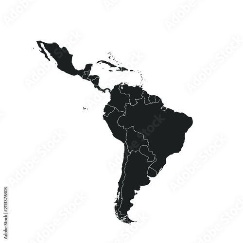 Latin America Map Black Silhouette Monochrome Vector Illustration
