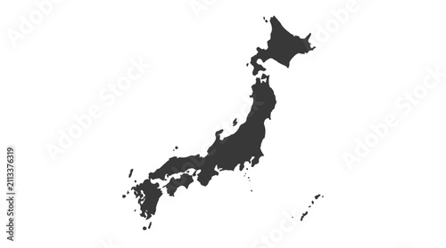 Black Silhouette Map of Japan Isolated on White Background for Professional Design Projects