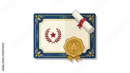Elegant Certificate Vector Icon with Gold Seal and Premium Borders