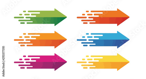 Canvastavla Set of colorful dynamic speed arrows vector illustration with motion blur effect