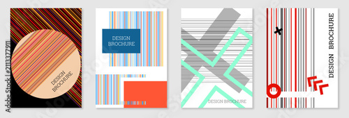 Set of cover design in Memphis style. Geometric design, abstract background. Fashionable bright cover, banner, poster, booklet. Creative colors.
