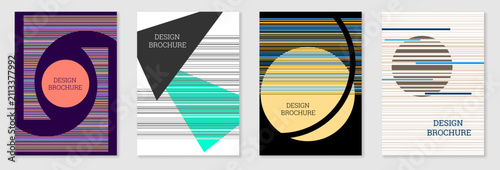 Set of cover design in Memphis style. Geometric design, abstract background. Fashionable bright cover, banner, poster, booklet. Creative colors.