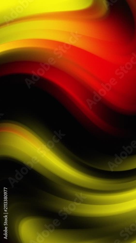 Dynamic abstract background featuring flowing waves of red, yellow, and black colors. Seamless loop of vibrant liquid-like motion, perfect for energy, passion, or dramatic themes.