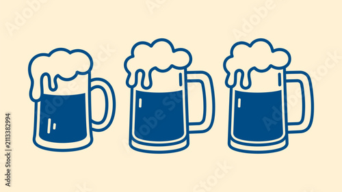 simple Beer mugs set naive doodle vector illustration