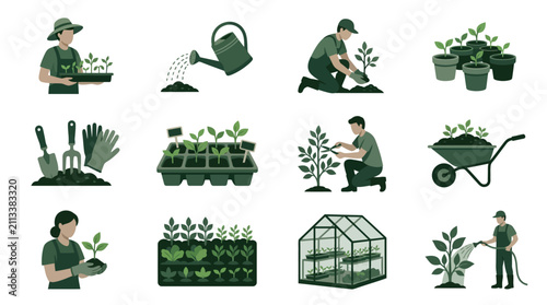 Horticultural greenhouse and seedling growth icons
