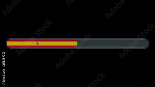 Loading progress bar animation with the Spain flag on a transparent background in 4K