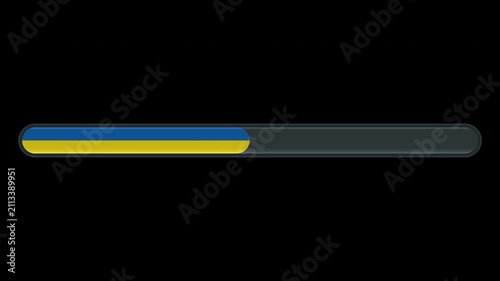 Loading progress bar animation with the Ukrainian flag on a transparent background in 4K