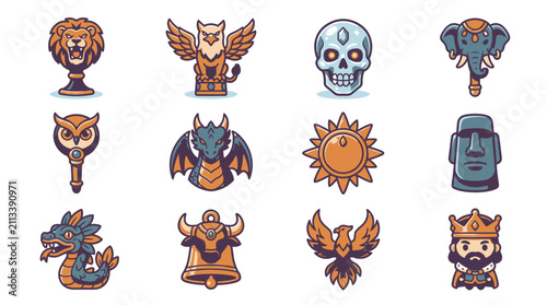 Beast and monster avatar roleplaying game icons.