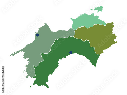 Bild auf Leinwand Vector Map of Shikoku Island, Japan, featuring the Four Prefectures with Regiona
