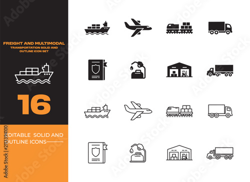 Freight Multimodal Transportation Industry Icon Pack