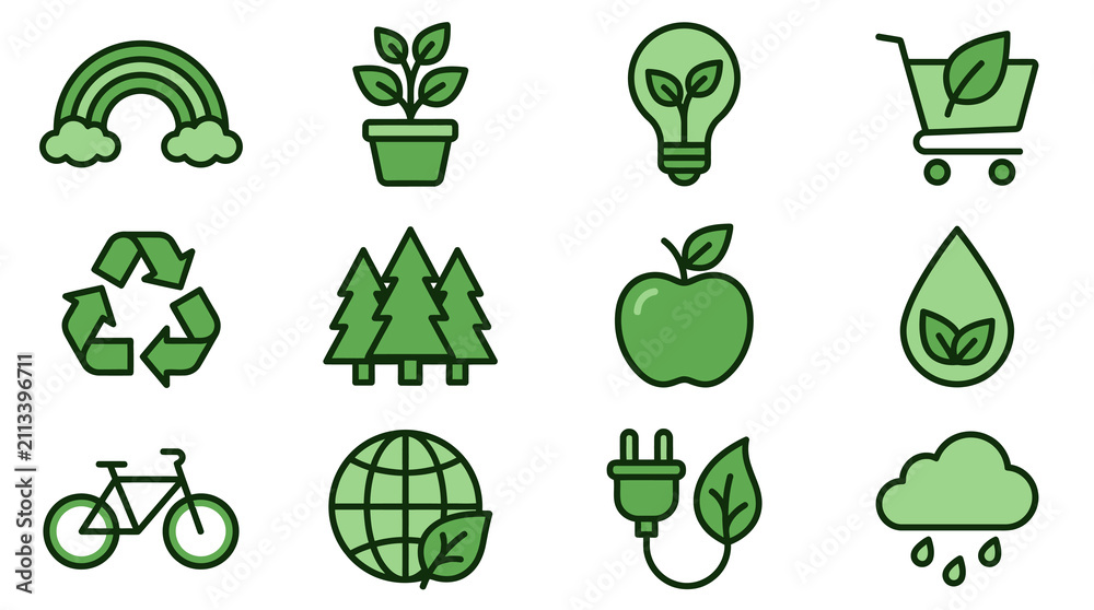 Fototapeta premium Green ecology and environmental sustainability icon set.