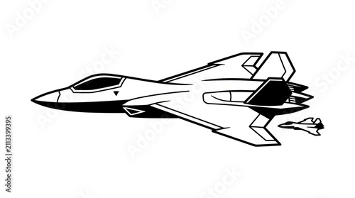 Fighter Jet Illustration Black White.