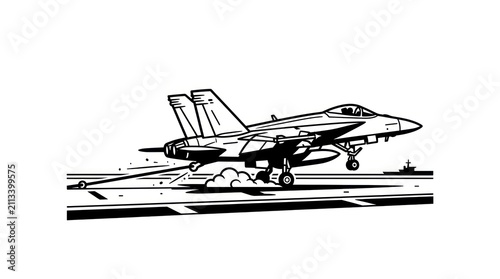 Fighter Jet Taking Off Runway.