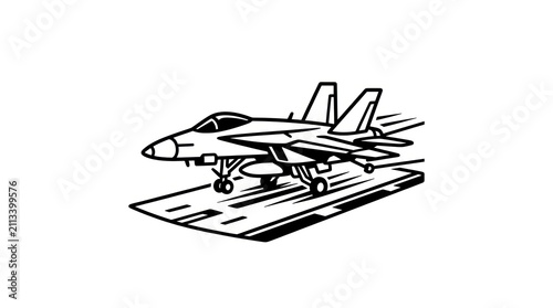 Fighter Jet Taking Off Runway.