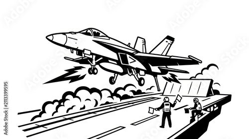 Fighter jet taking off runway.